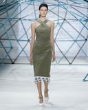 Olive Halter Neck Cotton Twill Pencil Dress | SUNO SS16 Runway