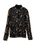 Suno Black And Gold Floral Chiffon Blouse