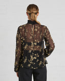 SUNO Floral Chiffon Blouse in Black And Gold | back view