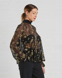 Suno Floral Silk Blouse in Black And Gold