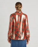 Suno Metallic Orange Silk Blouse with Floral Print | back view