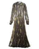 SUNO Olive Metallic Long Sleeve Pleated Maxi Dress | flat view