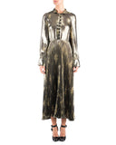 SUNO Olive Metallic Long Sleeve Pleated Dress  | side view
