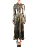 SUNO Olive Metallic Long Sleeve Pleated Maxi Dress