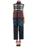 Suno Sleeveless Multicolored Plaid Mohair Tunic | full view front