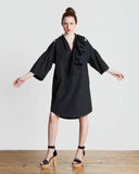 TOME Cotton Ruffled Peasant Tunic Dress in Black | Made in NY