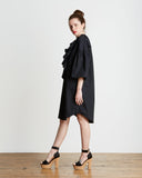 TOME Cotton Ruffled Peasant Tunic Dress in Black | Side View